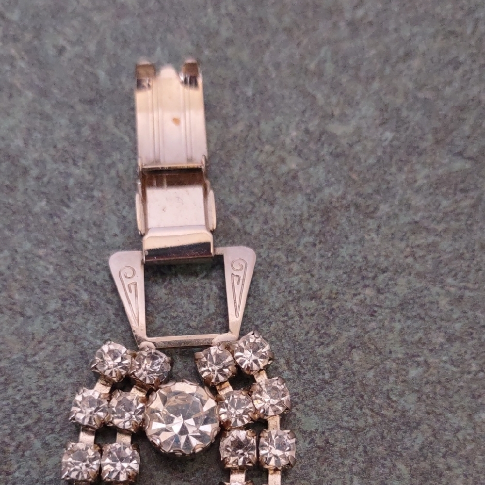 Vintage Silver Tone Clear Rhinestone Wide Bracelet - Picture 4 of 7